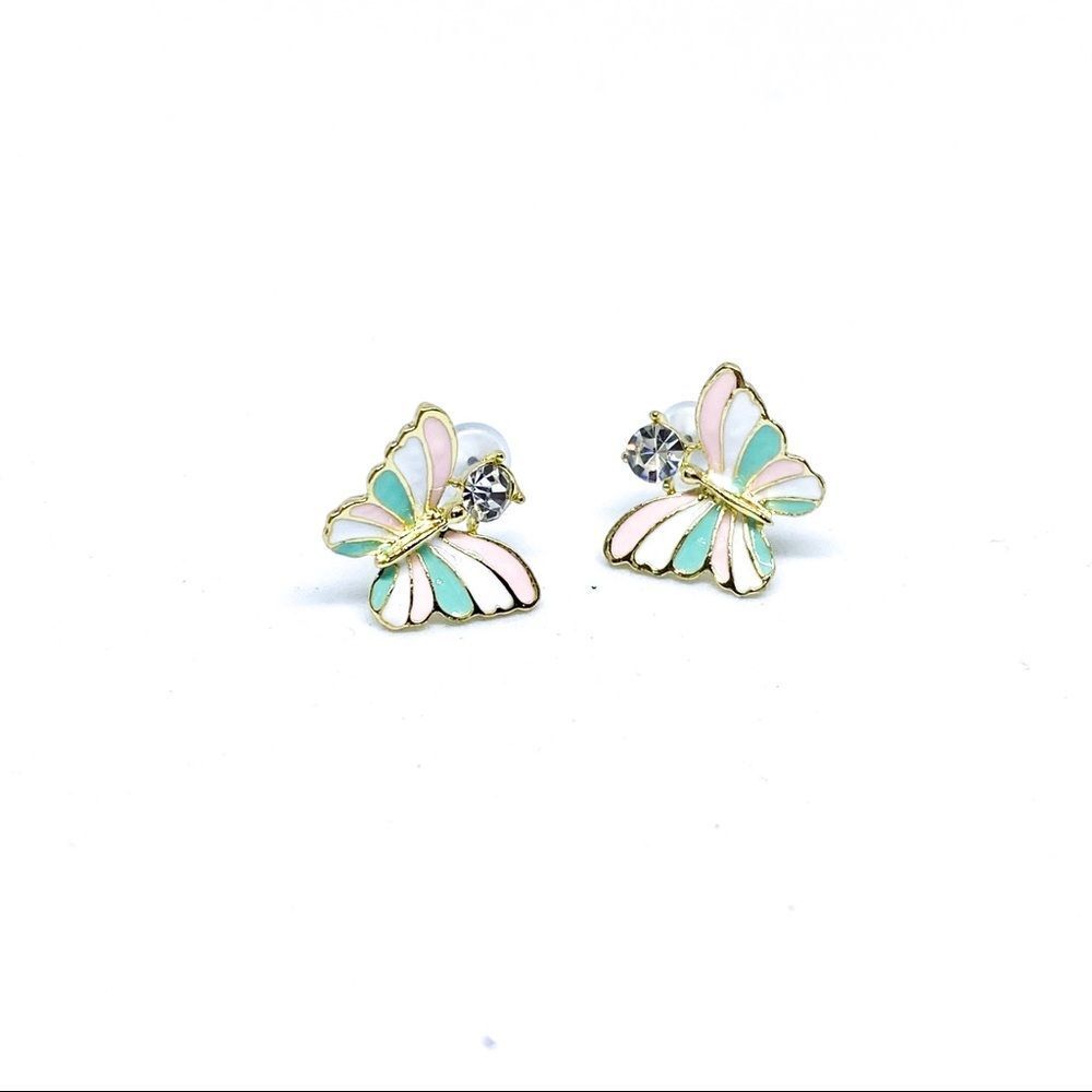 NWT Pastel Multi Color Butterfly Gold Post Earring